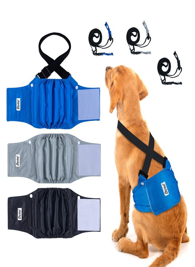 دونو أحزمة بطن قابلة للغسل من دونو للكلاب الذكور، عبوة من 3 قطع، حفاضات كلاب قابلة لإعادة الاستخدام، أغطية فائقة الامتصاص للكلاب والجراء الذكور، أزرق، أسود، رمادي، كبير - Image 1